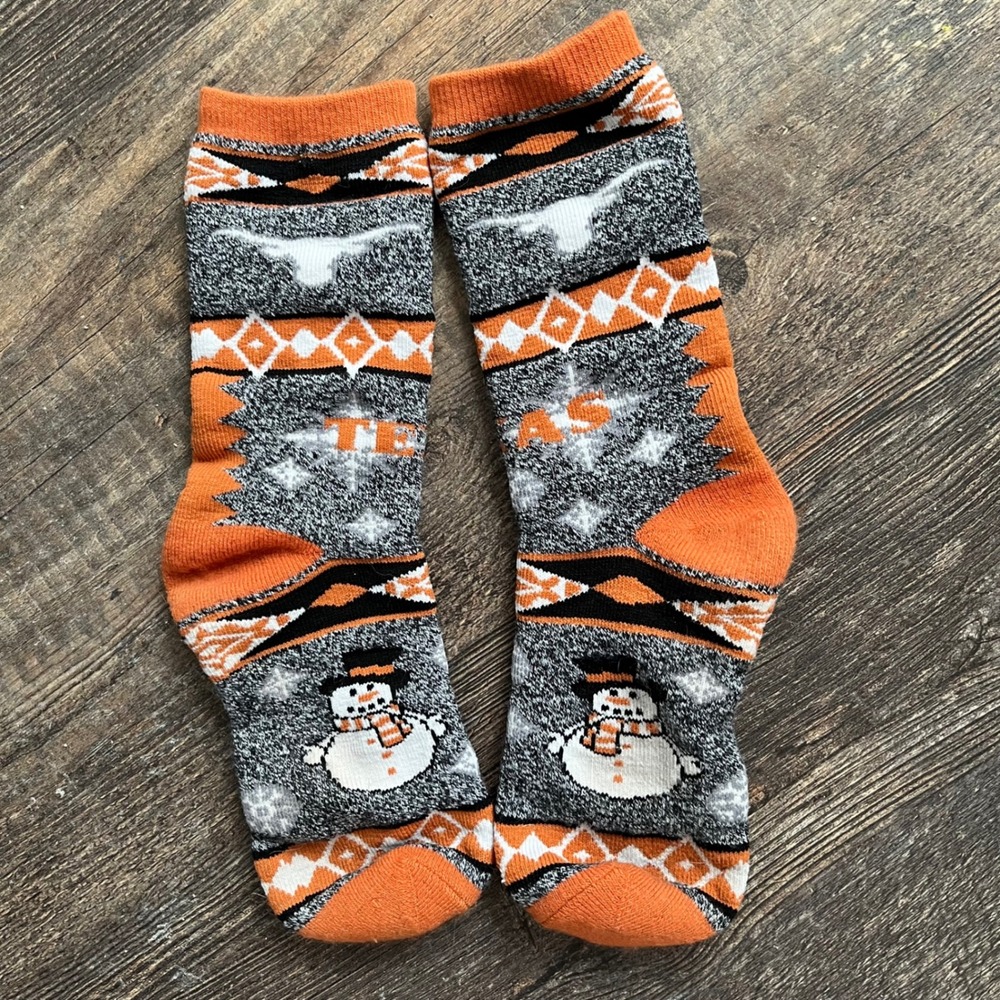 Texas Longhorns Socks Snowman Holiday Crew Socks‎ Women's